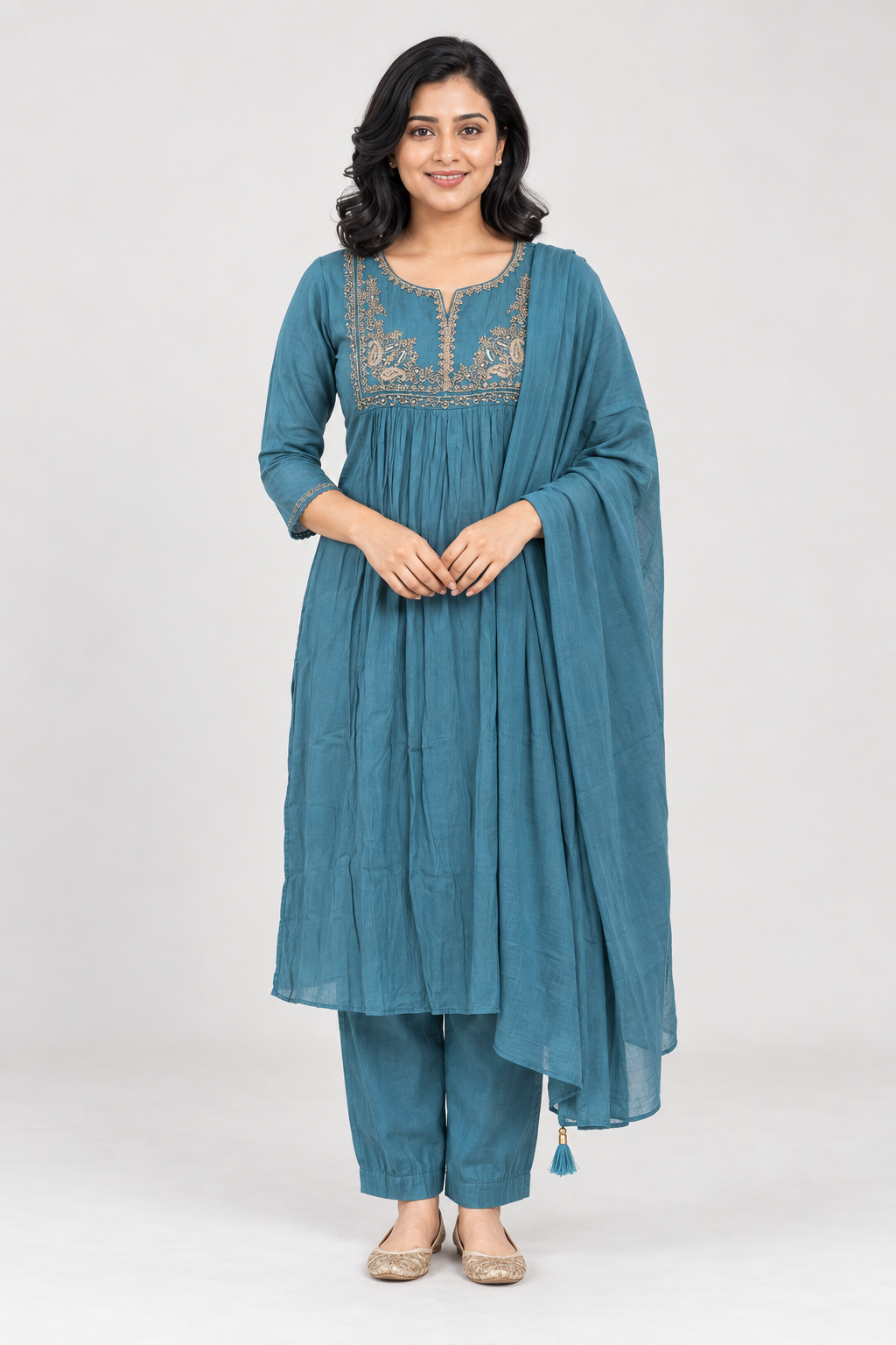 CHANDERI SILK-CHURIDAR 3 PIECE SET-SKY BLUE