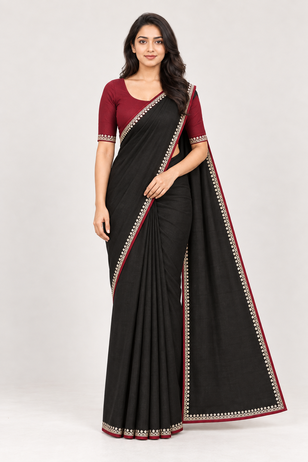 BLACK BODY WITH MAROON BLOUSE