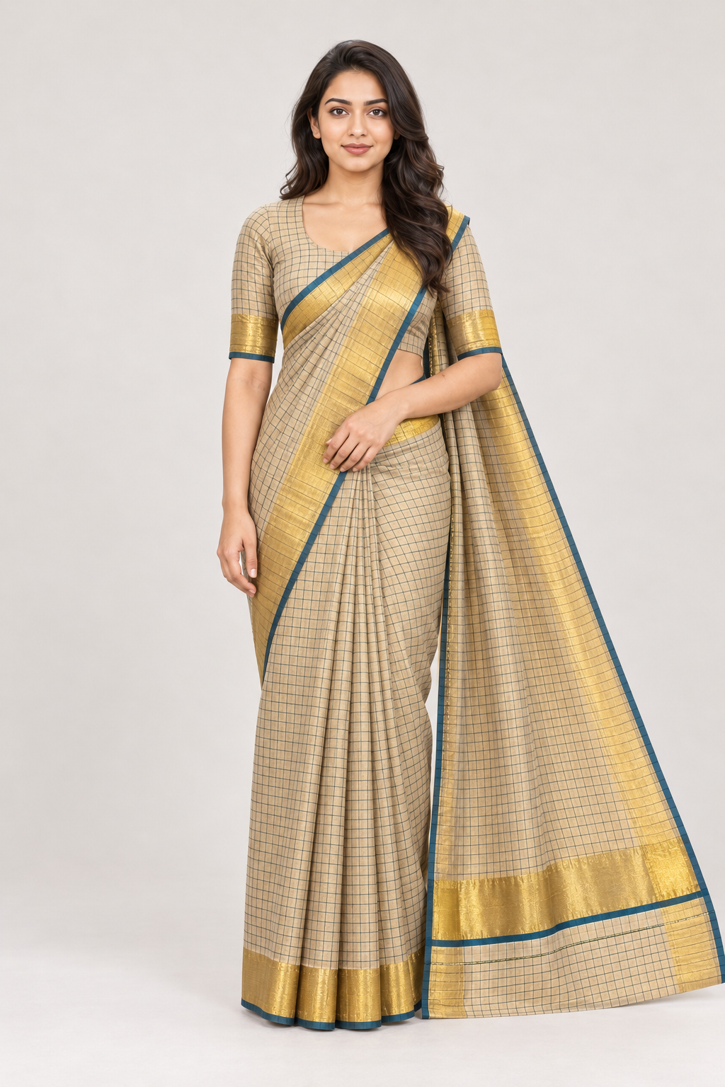 TISSUE-COLOUR CHECKED SAREE
