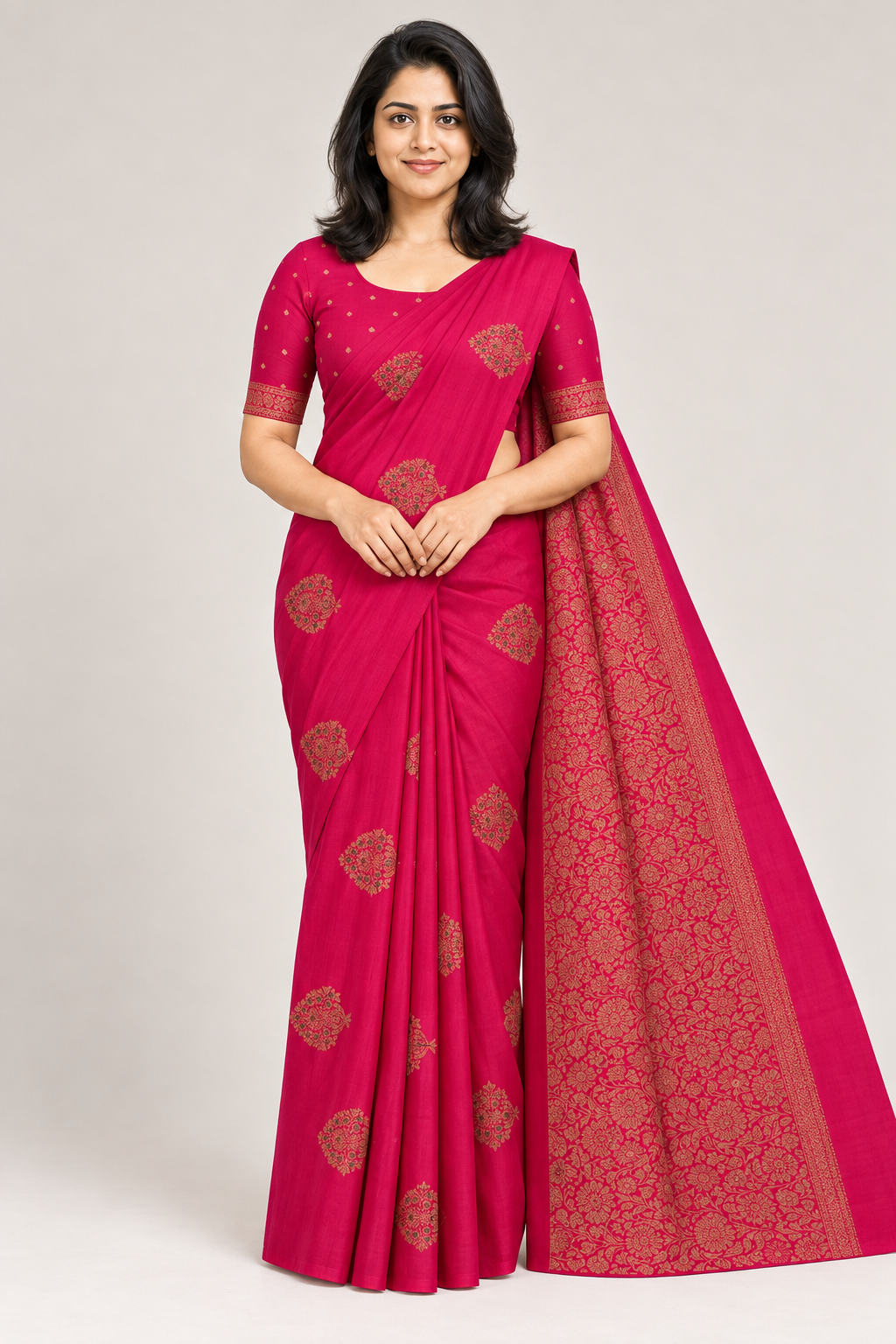 DEEP PINK WITH ANTIQUE GOLD MOTIFS